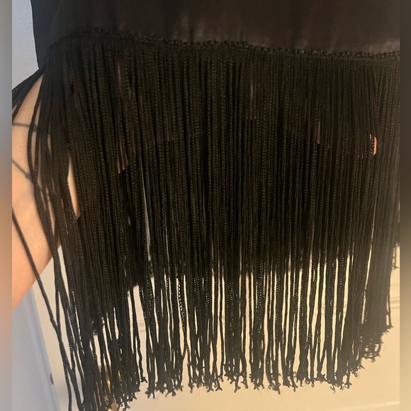 NWOT Tracy Reese Black Silk Fringe Midi Skirt Size 6 - Picture 4 of 4